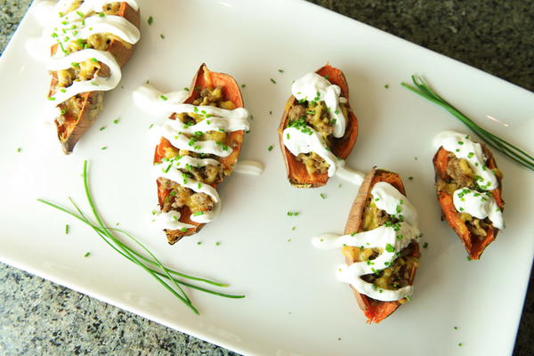 Loaded Sweet Potato Skins with Savory Italian Sausage