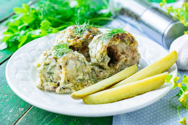 Baked Pollock with Sour Cream Sauce and Pickles Baked Pollock with Sour Cream Sauce and Pickles