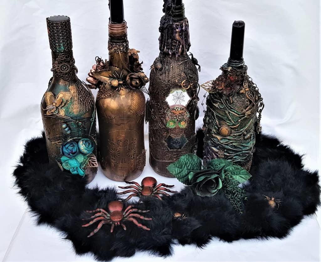 Diy Halloween Mixed Media Wine Bottles Favecrafts Com