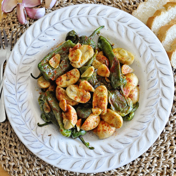 Garlic Mushrooms with Spanish Padron Peppers Garlic Mushrooms with Spanish Padron Peppers