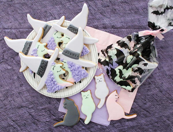 Pastel Witch Cat Cookies Pastel Witch & Cat Cookies
