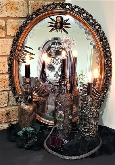 Halloween Mixed Media Wine Bottles Halloween Mixed Media Wine Bottles