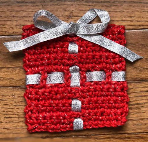 Crochet Christmas Present Coaster Crochet Christmas Present Coaster