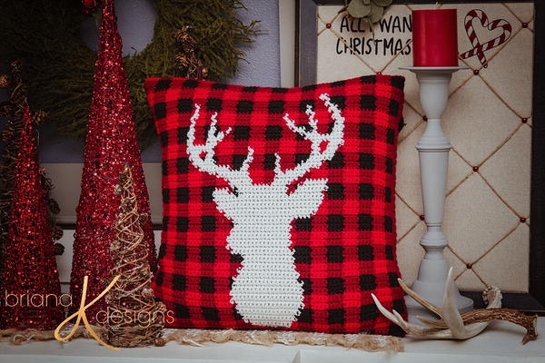 Farmhouse Plaid Deer Pillow Cover Farmhouse Plaid Deer Pillow Cover