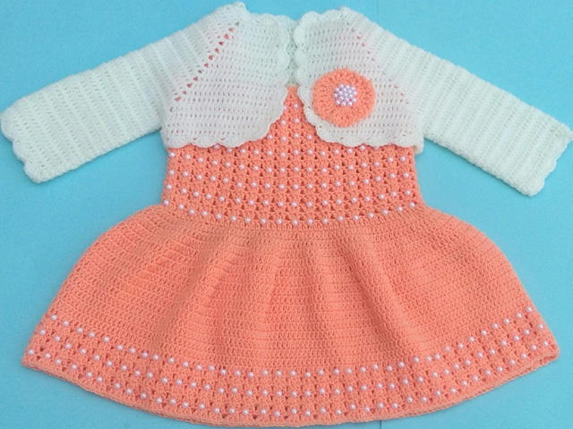 Baby Pearl Dress Jacket Crochet Baby Frock with Bolero Jacket Baby Pearl Dress Jacket Crochet Baby Frock with Bolero Jacket