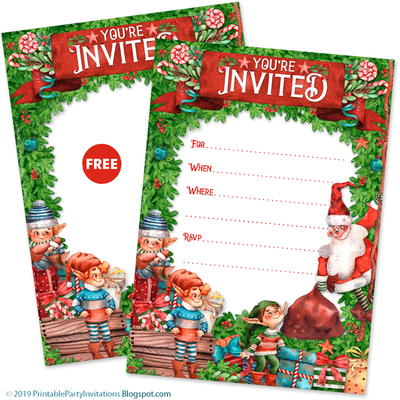Printable Santa and Elves Invitations