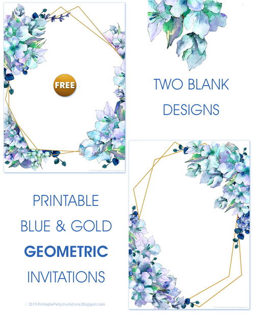 Printable Blue Watercolor Wedding Invitations 