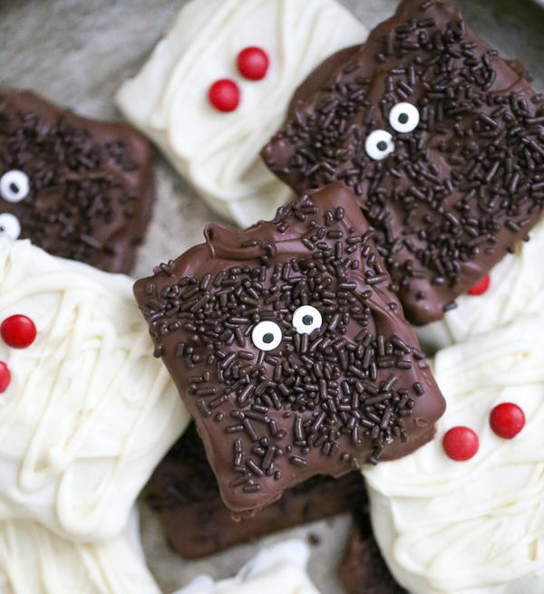 Monster and Mummy Chocolate Covered Graham Cracker Cookies Monster and Mummy Chocolate Covered Graham Cracker Cookies