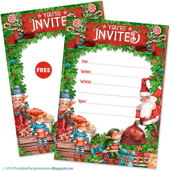 Printable Santa and Elves Holiday Invitations Printable Santa and Elves Holiday Invitations