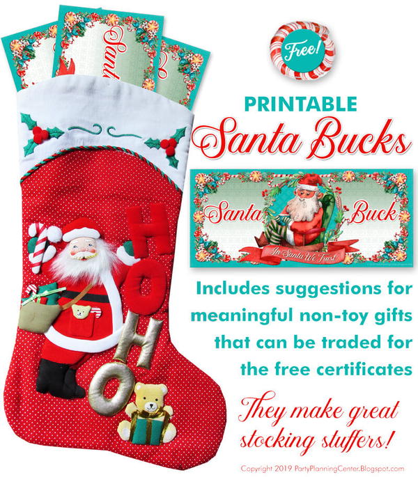 Printable Santa Bucks Kids Gift Certificates