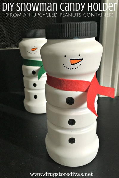 DIY Snowman Candy Holder (from an upcycled peanuts container)