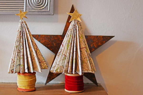 Repurposed Road Map Christmas Trees