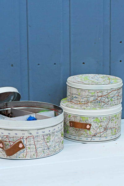 Repurposed Map Cookie Tins Repurposed Map Cookie Tins