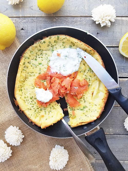 Goat Cheese Chive Smoke Salmon Dutch Baby Goat Cheese, Chive, Smoke Salmon Dutch Baby