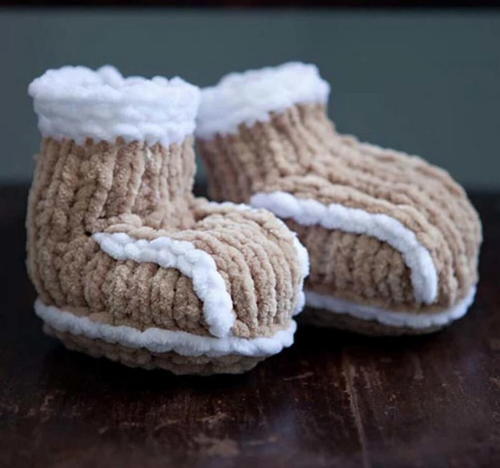 Knit Faux Shearling Baby Booties Knit Faux Shearling Baby Booties