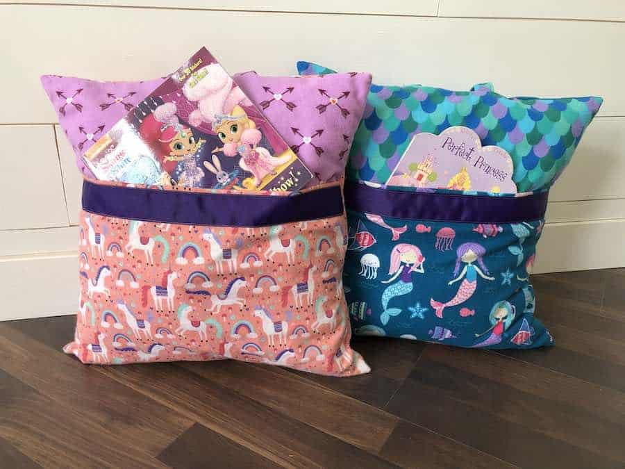 DIY reading pillow with pocket