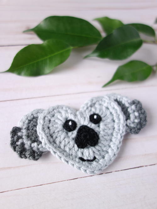Crochet Heart Koala Applique Crochet Heart Koala Applique