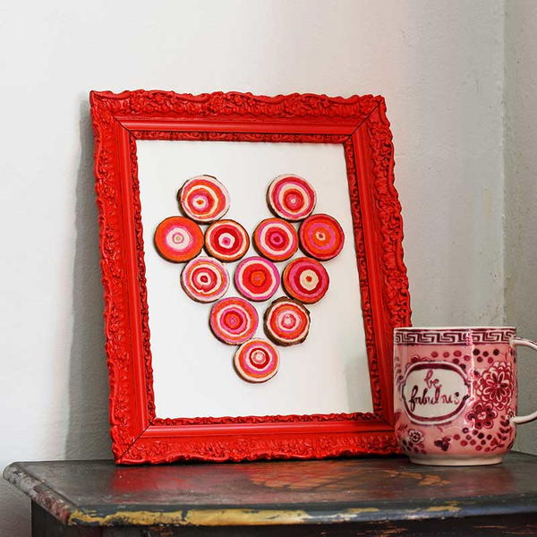 Painted Wood Slice Heart Decoration Painted Wood Slice Heart Decoration