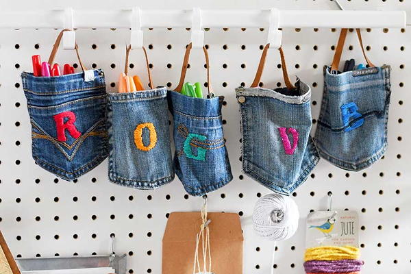 Upcycled Jean Pocket Hanging Storage Upcycled Jean Pocket Hanging Storage