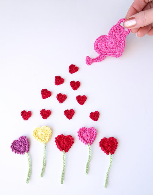 Crochet Heart Flowers Garden Applique Crochet Heart Flowers Garden Applique