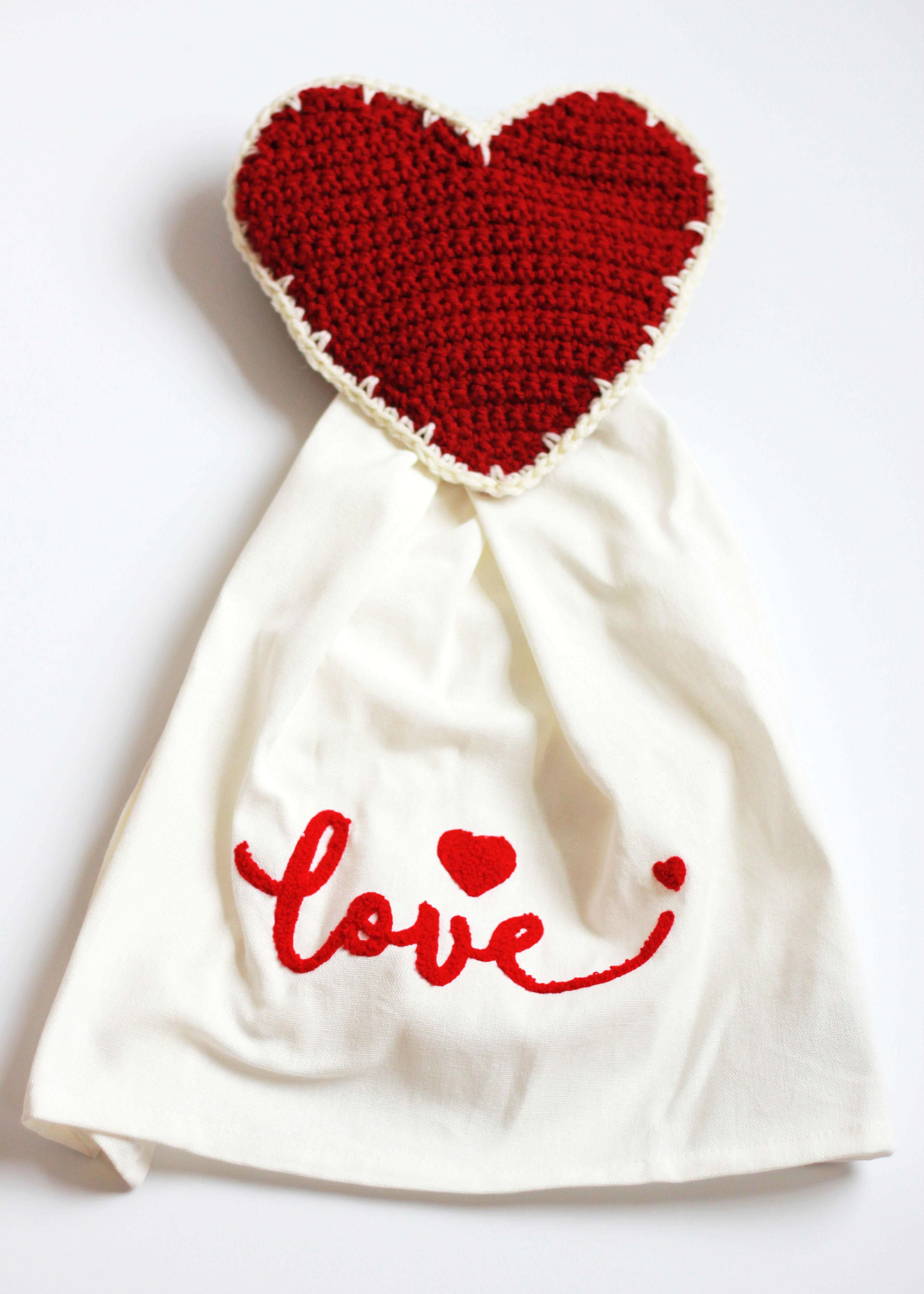 Valentines Be Mine Hearts Hanging  Crochet Top Kitchen Towel
