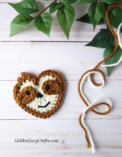 Crochet Heart Sloth Applique Crochet Heart Sloth Applique
