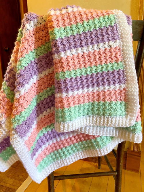 Crochet Textured Baby Blanket In Pastel