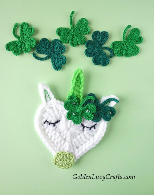 St Patricks Day Crochet Unicorn Applique St. Patrick’s Day Crochet Unicorn Applique