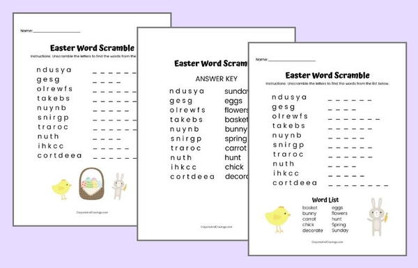 Easter Word Scramble Printable Easter Word Scramble Printable