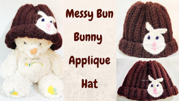 Messy Bun Bunny Applique Crochet Ribbed Hat Messy Bun Bunny Applique Crochet Ribbed Hat