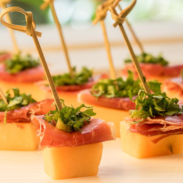 Melon Prosciutto Skewers With Greens Melon & Prosciutto Skewers With Greens