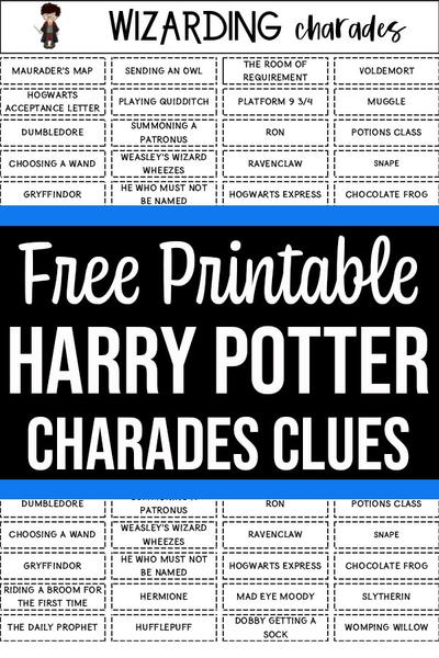 Printable Harry Potter Themed Charades Game For Kids Printable Harry Potter Themed Charades Game For Kids