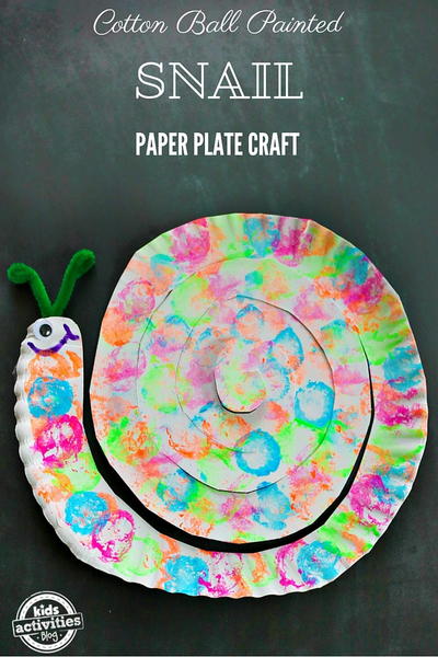 Cotton Ball Painted Snail Paper Plate Craft  