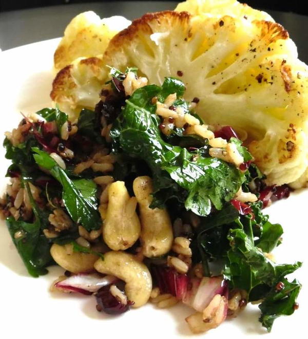 Roasted Cauliflower steaks Over Quinoa Brown Rice Pilaf Roasted Cauliflower "steaks" Over Quinoa & Brown Rice Pilaf