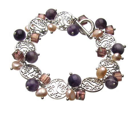 Vintage-look Amethyst Pearl Dangle Bracelet Vintage-look Amethyst Pearl Dangle Bracelet