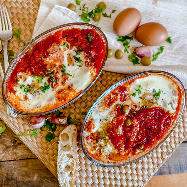 Baked Spanish Eggs With Tomatoes Olives Baked Spanish Eggs With Tomatoes & Olives