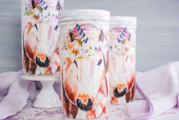 Unicorn Mason Jars - Decoupage On Glass Unicorn Mason Jars - Decoupage On Glass