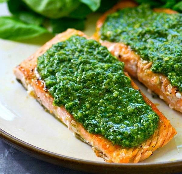 Salmon With Sunflower-dill Pesto Sauce Salmon With Sunflower-dill Pesto Sauce