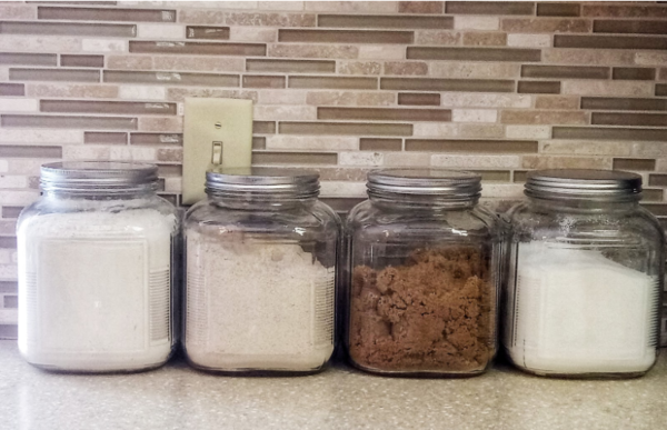 Canisters containing flour and sugar