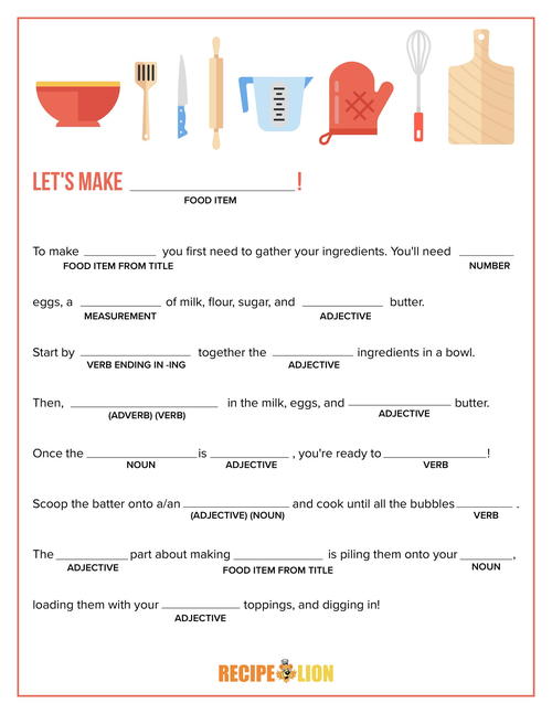 Lets Cook Mad Libs Printable Lets Cook Mad Libs Printable