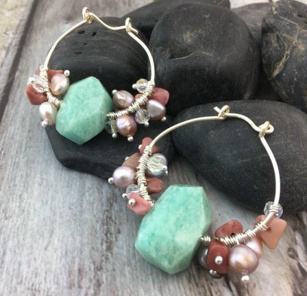 Gemstone-dangle Hoop Earrings Gemstone-dangle Hoop Earrings