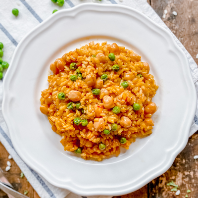 Stunning Spanish Rice With Garbanzo Beans & Peas