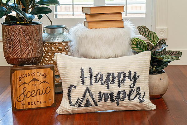 Happy Camper Crochet Pillow Cover Happy Camper Crochet Pillow Cover