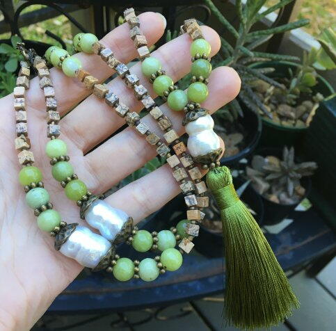 Jasper Pearl Long Mala Necklace Jasper Pearl Long Mala Necklace