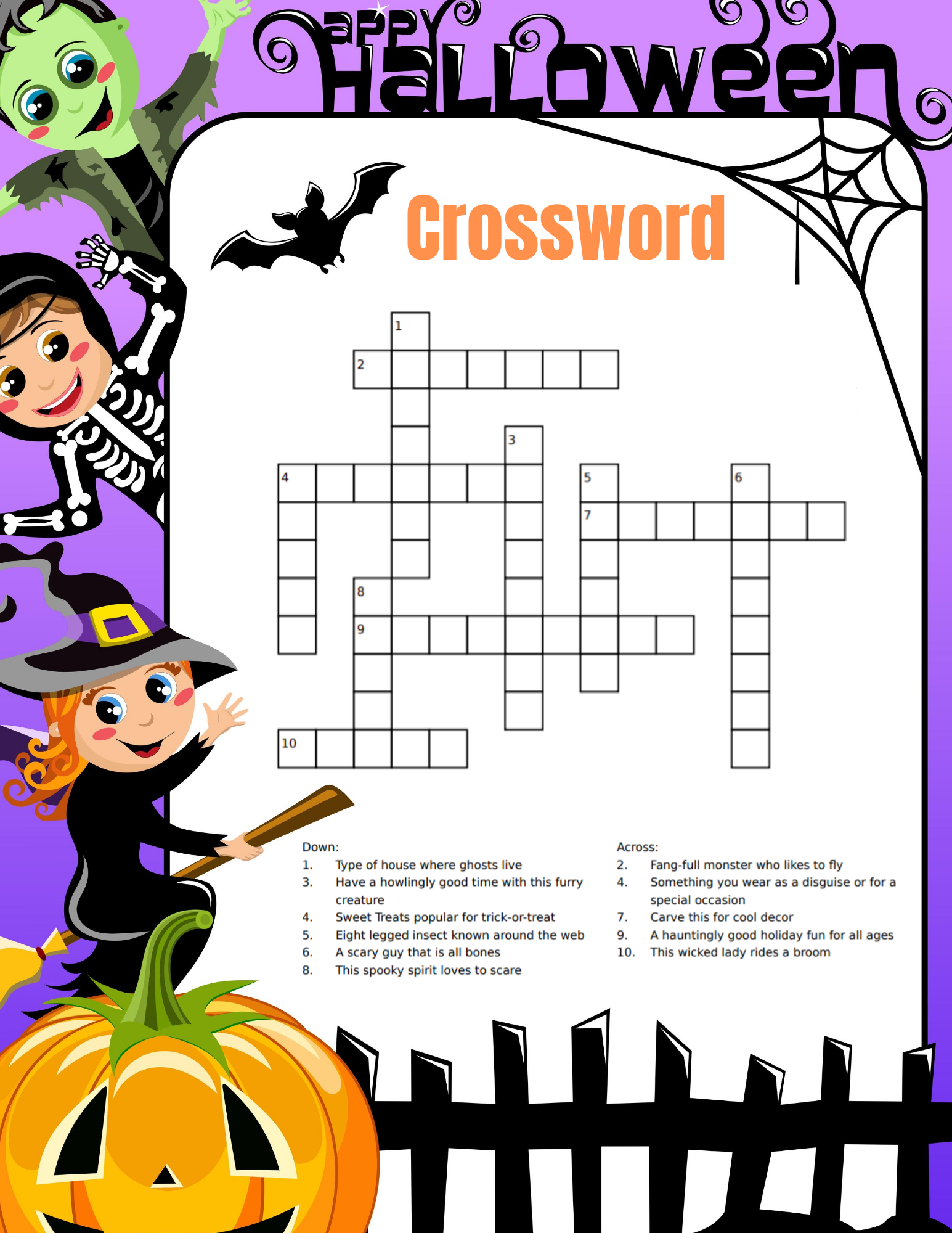 Halloween Crossword Puzzle Answer Sheet