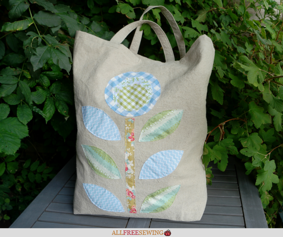Library tote full lined with raw edge applique