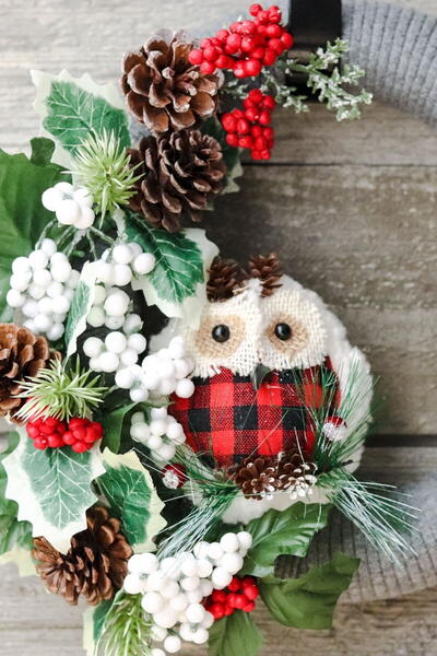 Upcycled Woodland Owl Christmas Wreath Upcycled Woodland Owl Christmas Wreath