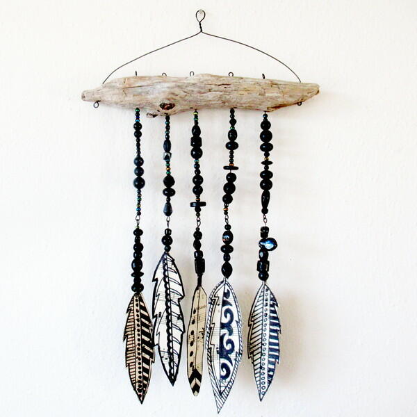 Driftwood And Sheet Music Feather Wall Hanging Driftwood And Sheet Music Feather Wall Hanging