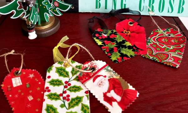 Fabric Christmas Gift Tag Ornaments (No-Sew Tutorial)