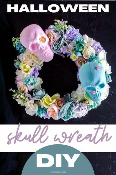 Diy Halloween Wreath With Pastel Skulls Diy Halloween Wreath With Pastel Skulls